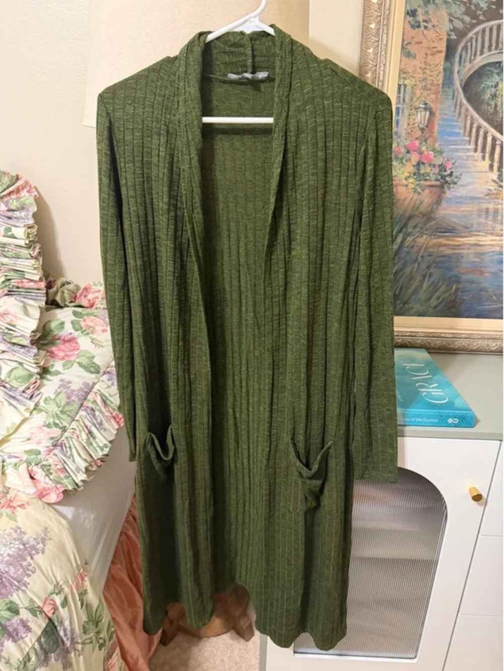 Lisa Rinna Collection “Cozy in Olive” Longline Duster Cardigan – Small